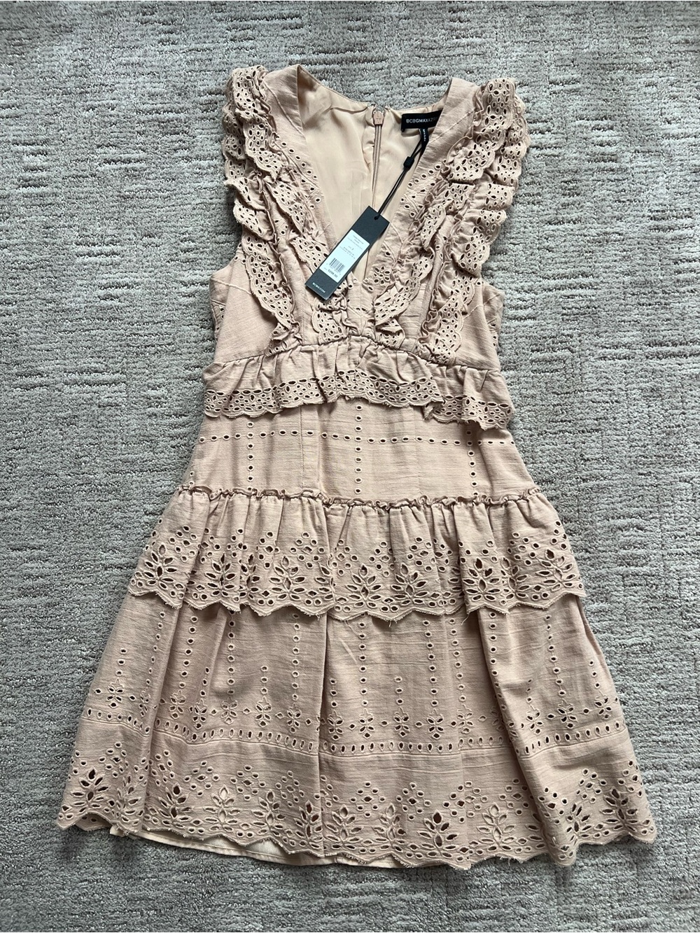 Ruffled Eyelet Tiered Dress in Blush - Unknown Brand